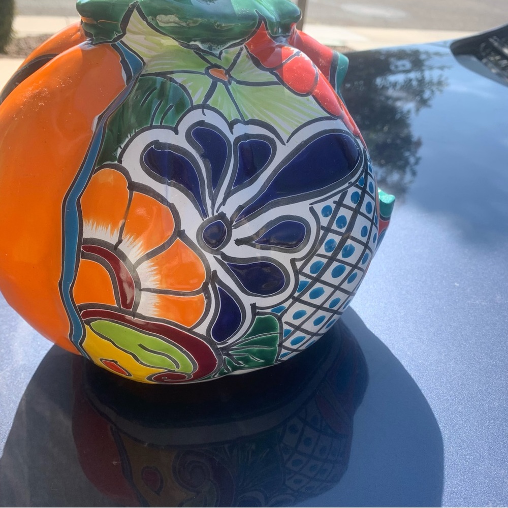 Talavara Mexican Pottery Jack-O-Lantern Luminary for dia de Muertos, Halloween